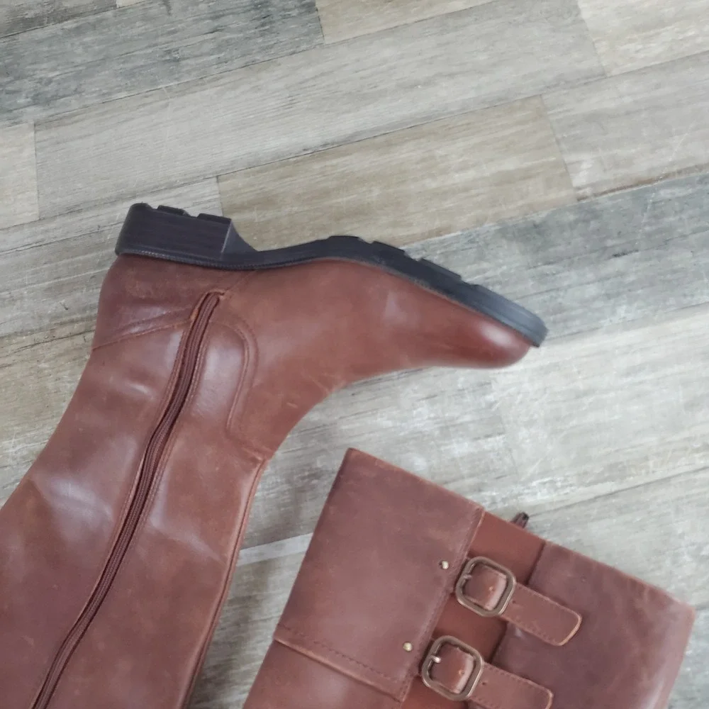 Clarks Adalynn Hope Womens Mid Calf Boots Sz 7.5 W British Tan Leather Side Zip